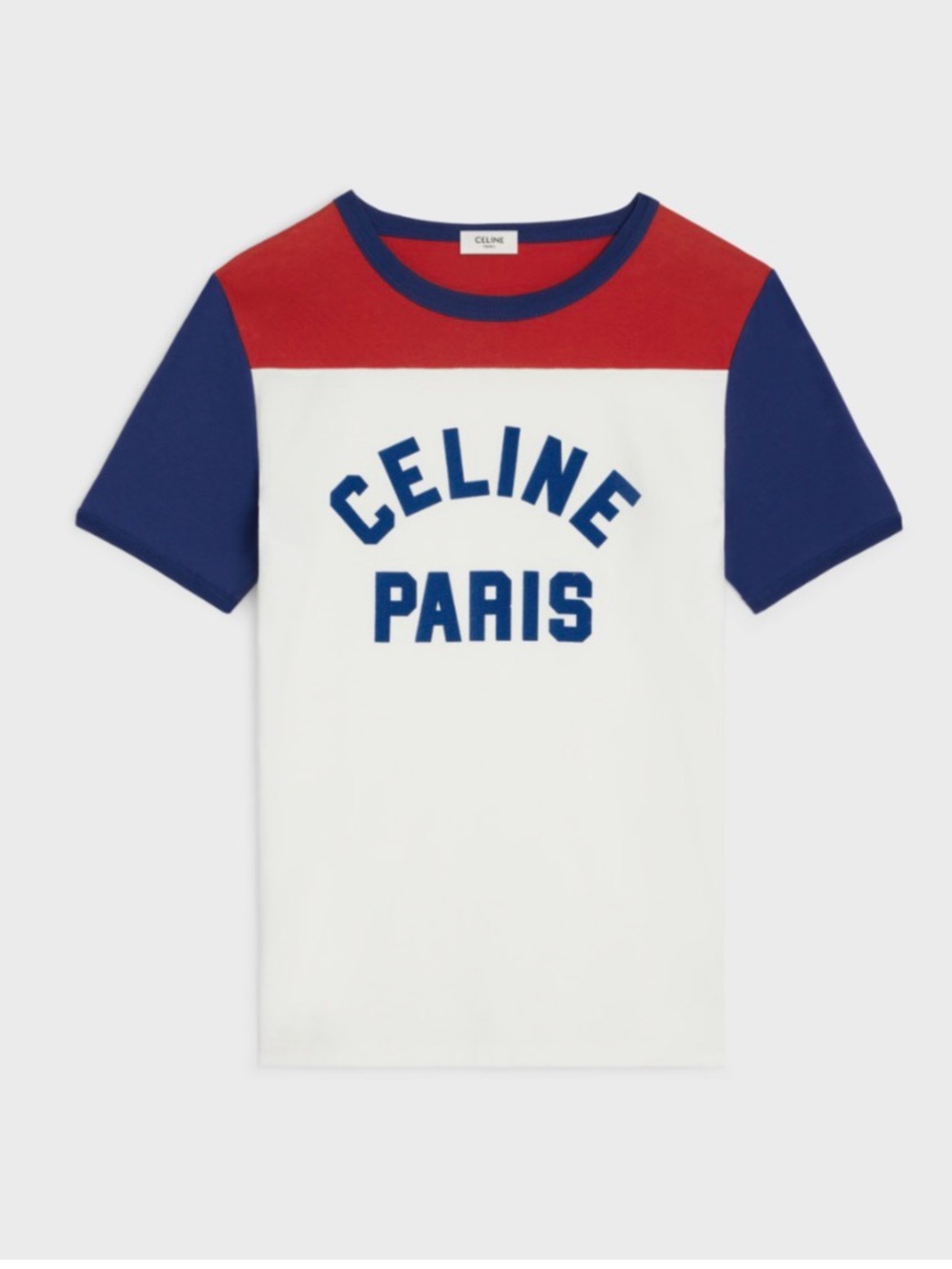 CELINE Colorblock Logo Tee - White/Red/Blue